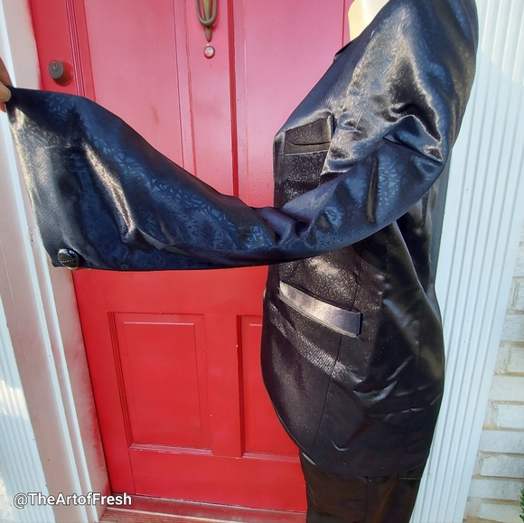 Mens 2pc Modern Fit Suit Shiny Wet  Black (Unisex) - Picture 5 of 14